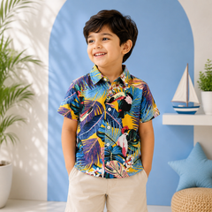 Tropical Print Short Sleeve Kids Shirt 🌴🦜