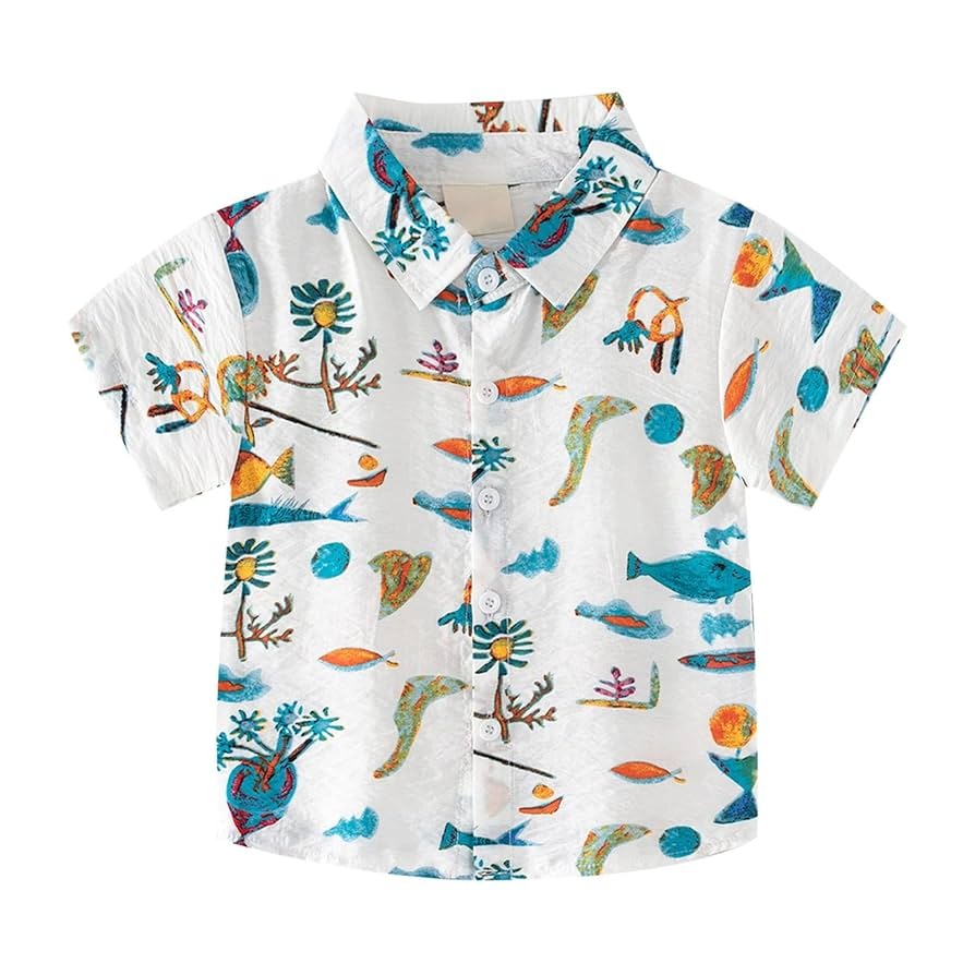 Tropical Print Short Sleeve Kids Shirt 🌴🦜