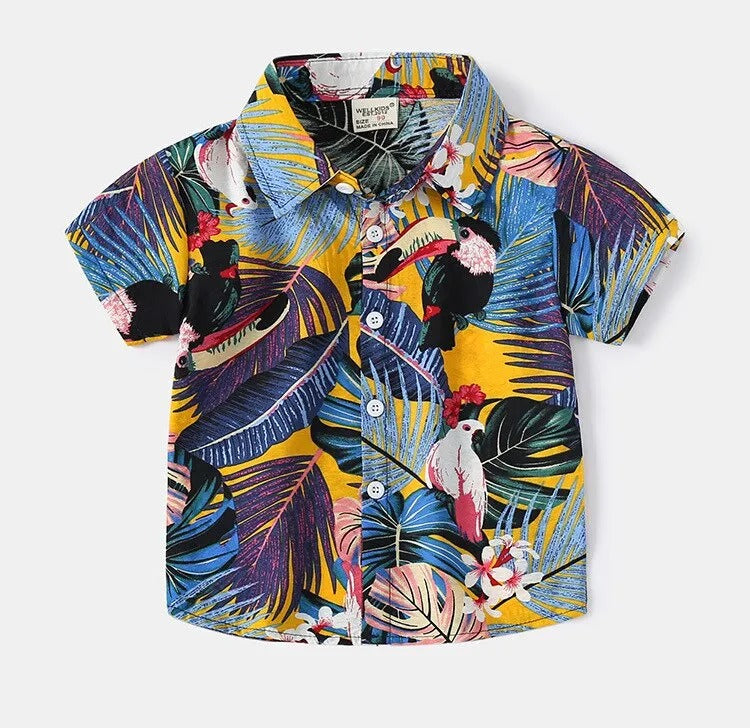 Tropical Print Short Sleeve Kids Shirt 🌴🦜