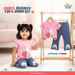 Girls Bunny Top & Denim Set